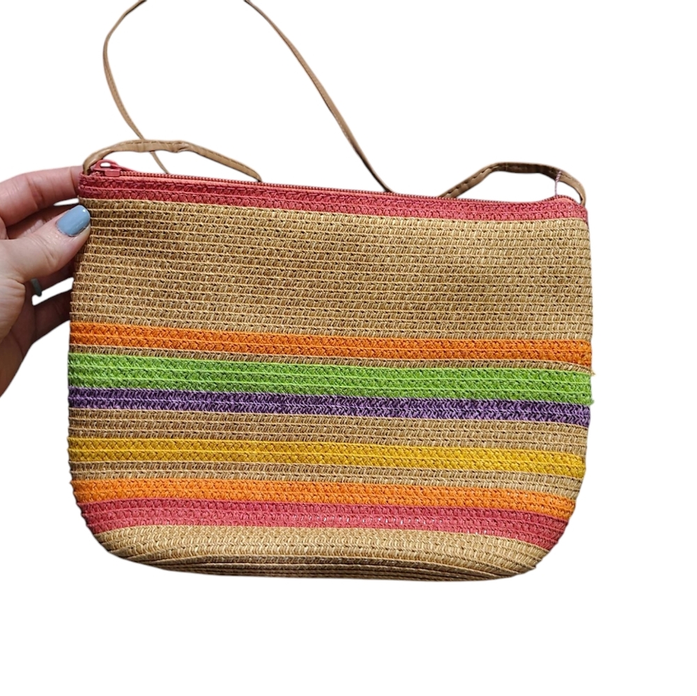 Tan and multi stripe straw philippines crossbody bag